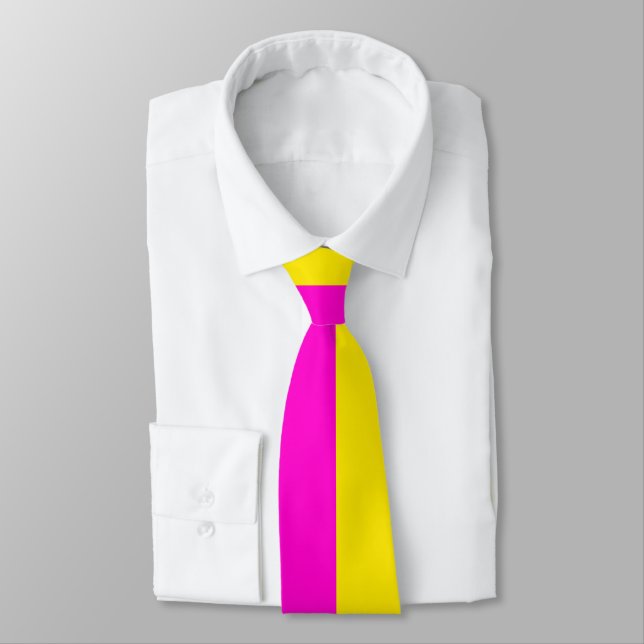 Hot Pink And Canary Yellow Stripes Tie (Tied)