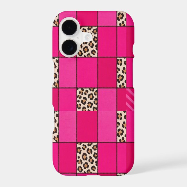 Hot Pink and Cheetah Print Patchwork Phone Case (Back)