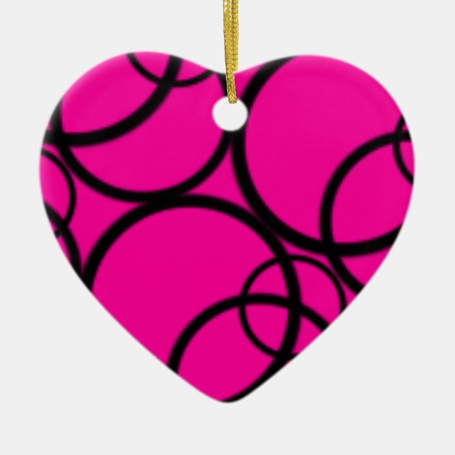 Hot Pink and circles Ceramic Ornament (Front)