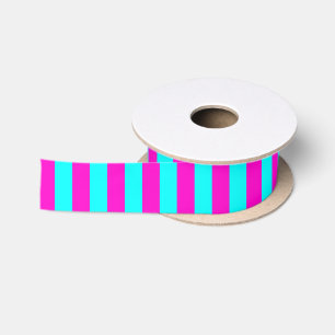 Hot Pink And Cyan Blue Green Turquoise Stripes Satin Ribbon