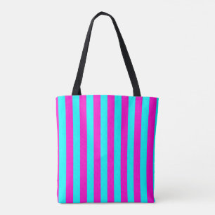 Hot Pink And Cyan Blue Green Turquoise Stripes Tote Bag