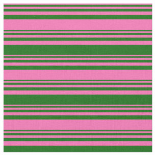 Hot Pink and Dark Green Lines/Stripes Pattern Fabric