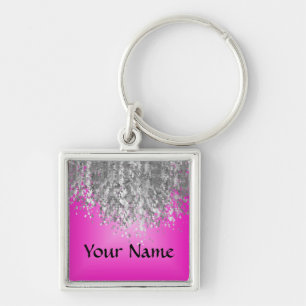 Hot pink and faux glitter keychain