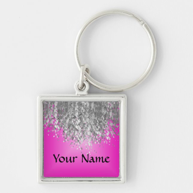 Hot pink and faux glitter keychain (Front)