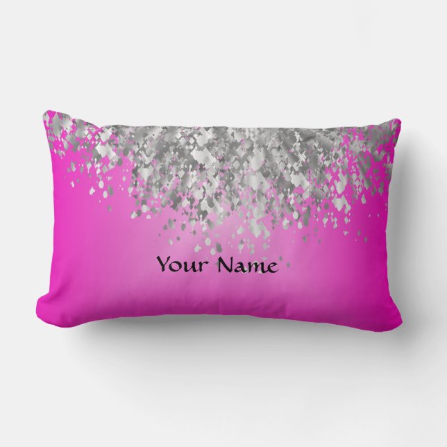 Hot pink and faux glitter lumbar pillow (Front)