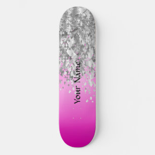 Hot pink and faux glitter skateboard