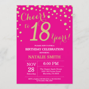 Hot Pink and Gold 18th Birthday Diamond Invitation