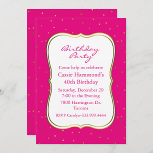 Hot Pink and Gold Birthday Party Invitation