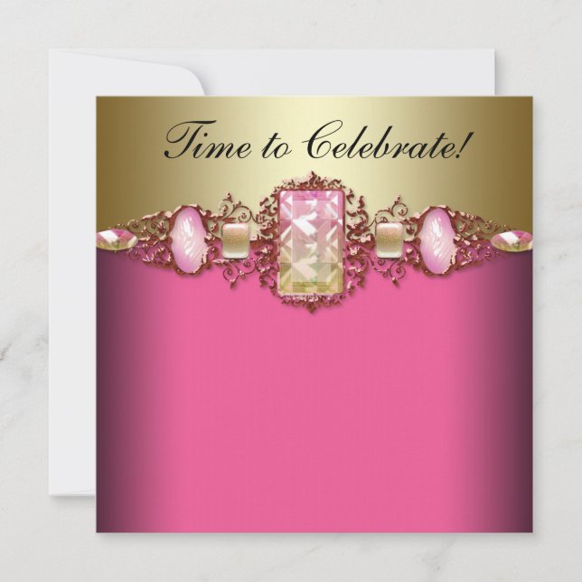 Hot Pink and Gold Birthday Party Invitation (Front)