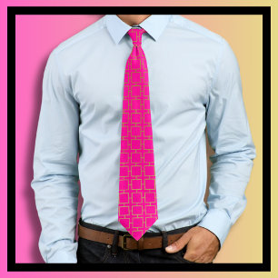 Hot Pink and Gold Box Pattern Tie
