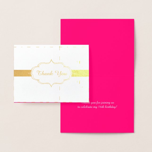 Hot Pink and Gold Chevron Girls Birthday Party Foil Card (Display)