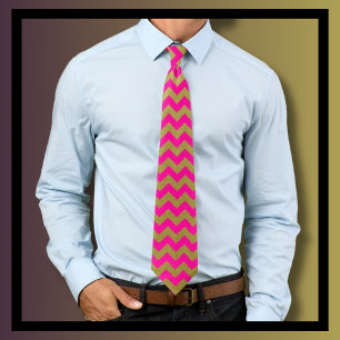Hot Pink and Gold Chevron Pattern Tie