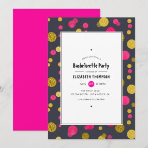 Hot-Pink and Gold Confetti Bachelorette Party Invitation