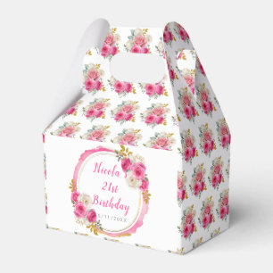 Hot Pink and Gold Elegant Flowers Birthday Favor Box