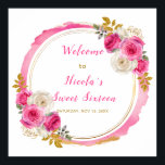 Hot Pink and Gold Elegant Flowers Sweet Sixteen Poster<br><div class="desc">Beautiful sweet sixteen birthday party poster with a hot pink and gold faux glitter frame with floral flower arrangements. Perfect for a sweet sixteen birthday party. The words can be changed to suit your own details or requirements</div>