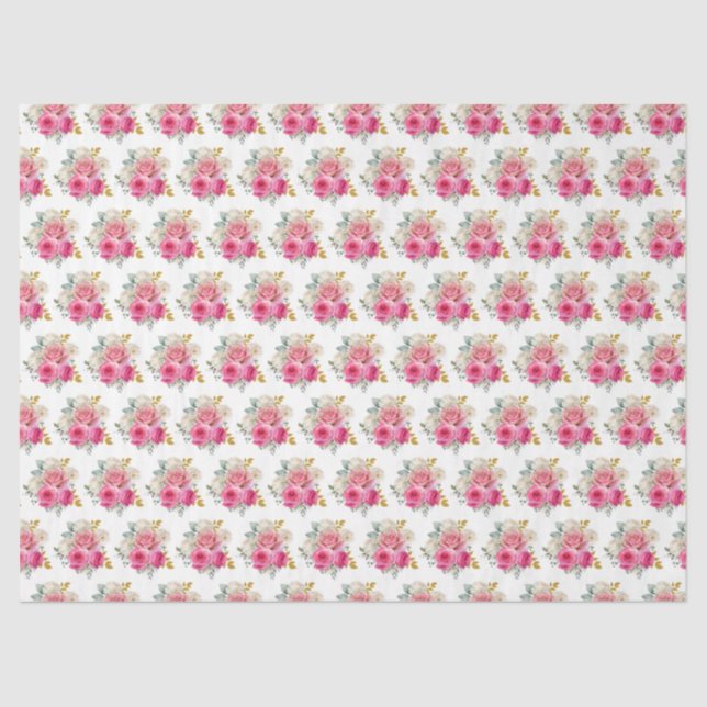 Hot Pink and Gold Elegant Flowers Tissue Paper (Front)