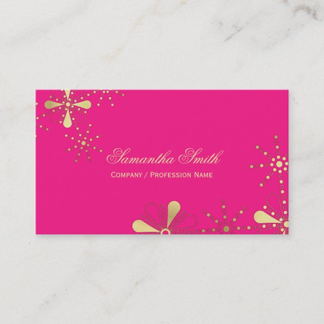 Hot Pink and Gold Floral Indian Inspired Design Business Card (Front)