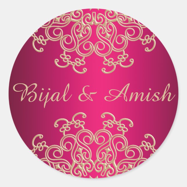 HOT PINK AND GOLD INDIAN INSPIRED THANK YOU LABEL (Front)