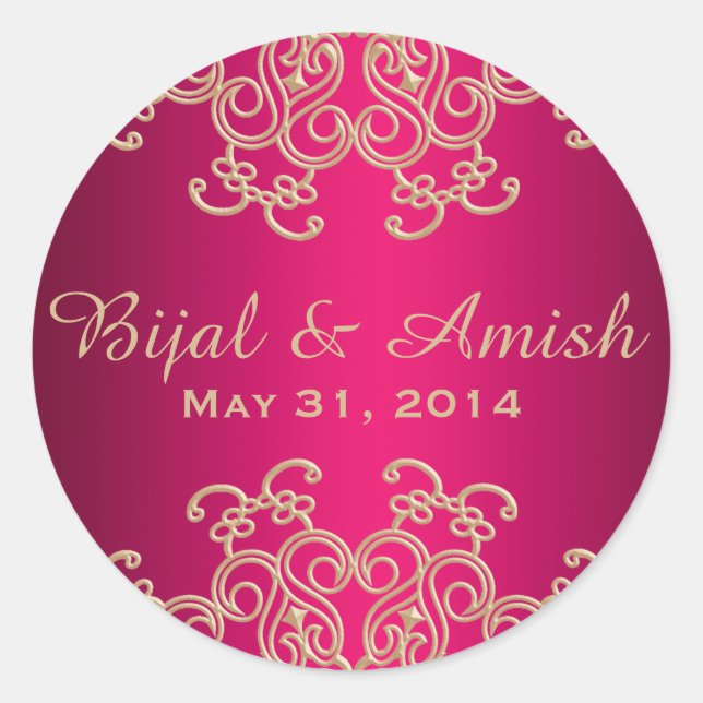 HOT PINK AND GOLD INDIAN INSPIRED THANK YOU LABEL (Front)