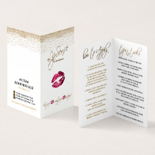 Hot Pink and Gold Lip Instructions Business Card