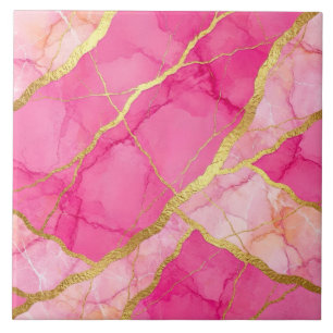 Hot Pink and Gold Marble Tile