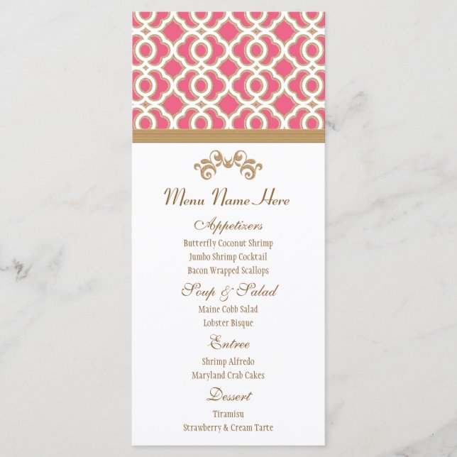 Hot Pink and Gold Moroccan Menu (Front)