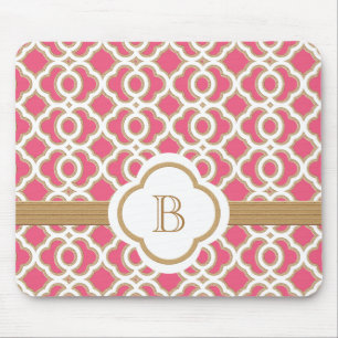 Hot Pink and Gold Moroccan Monogrammed Mouse Pad