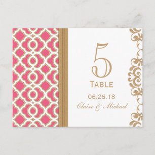 Hot Pink and Gold Moroccan Wedding Table Number Postcard