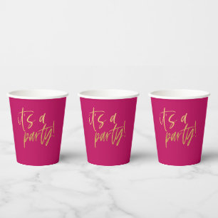 Hot Pink and Gold Party Paper Cups
