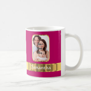 Hot pink and gold personalized coffee mug