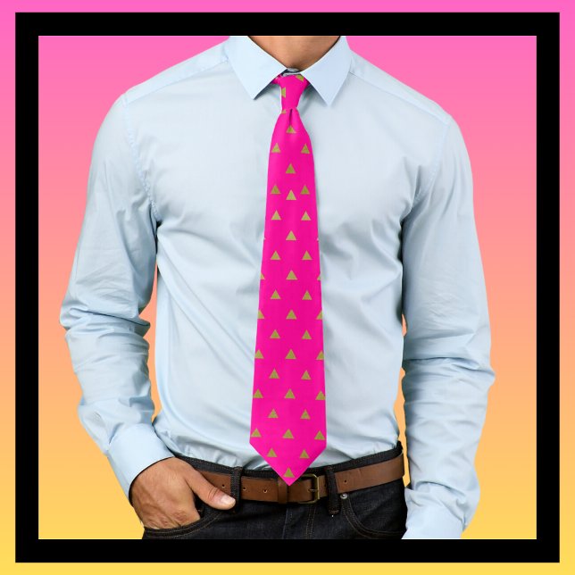 Hot Pink and Gold Triangles Pattern Tie (Creator Uploaded)