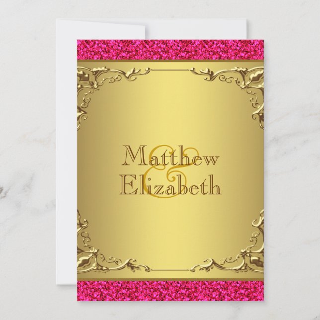 Hot Pink and Gold Wedding Invitation (Front)
