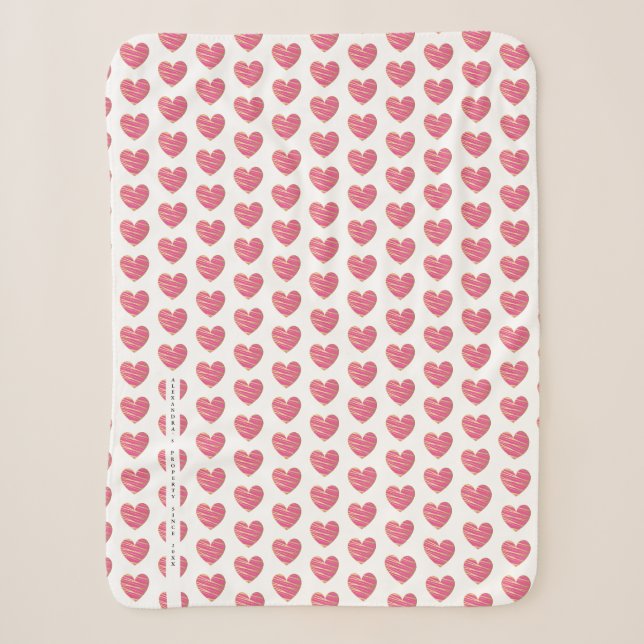 Hot Pink and Golden effect Elegant Heart  Sherpa Blanket (Front)