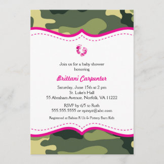 Hot Pink and Green Camouflage Baby Shower invites