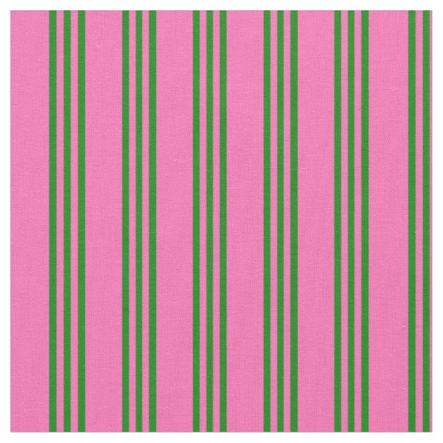 Hot Pink and Green Coloured Lined Pattern Fabric (Close Up)