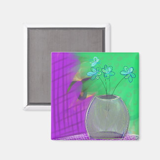 Hot Pink and Green Still Life Original Art Magnet