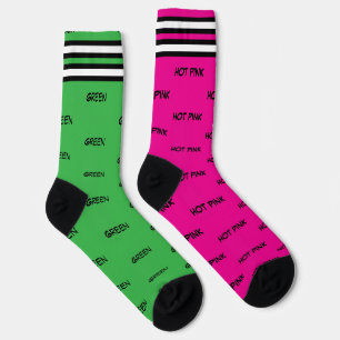 Hot Pink and Green Stripes Typography Socks