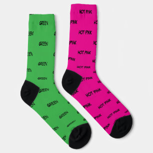 Hot Pink and Green Typography  Solid Colours Socks