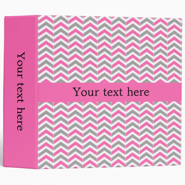 Hot Pink and Grey Chevron Pattern Binder (Front/Spine)