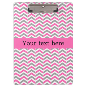 Hot Pink and Grey Chevron Pattern Clipboard