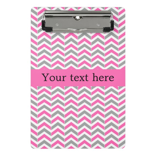 Hot Pink and Grey Chevron Pattern Mini Clipboard (Front)