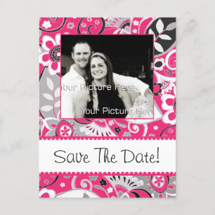 Hot Pink and Grey Fall Floral Save The Date Announcement Postcard