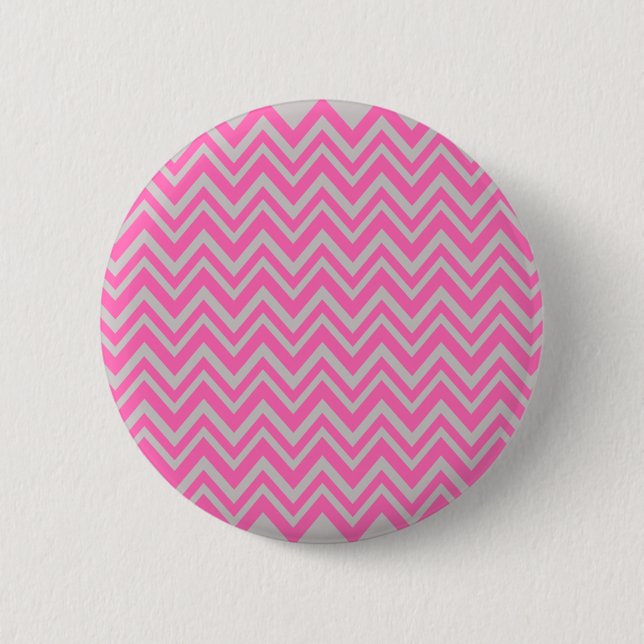 Hot Pink and Grey Zigzag Pattern 2 Inch Round Button (Front)