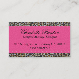 Hot pink and leopard business card