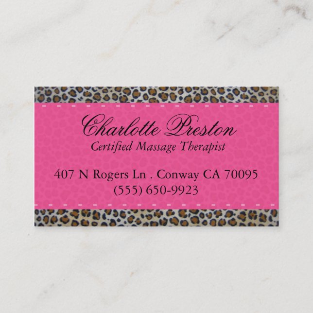 Hot pink and leopard business card (Front)