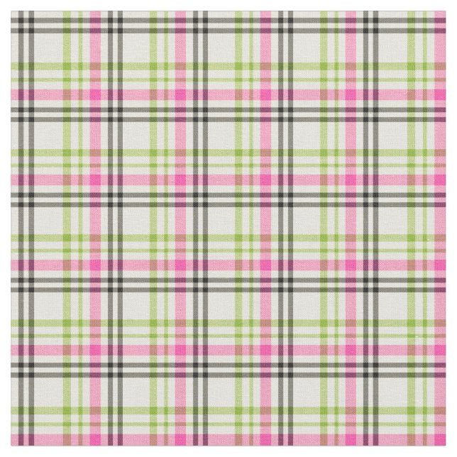 Hot Pink and Lime Green Vintage Plaid Fabric (Close Up)