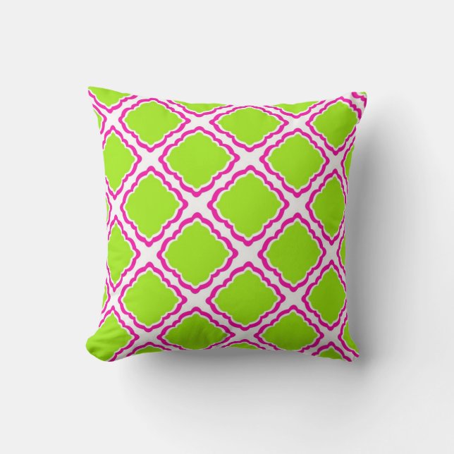 Hot pink and lime lattice pattern throw pillow (Front)