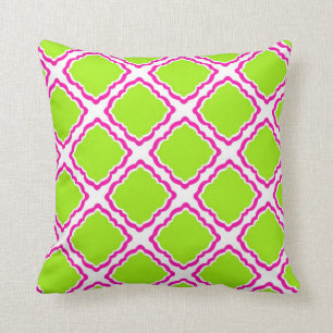 Hot pink and lime lattice pattern throw pillow