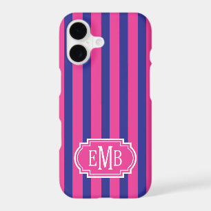 Hot Pink and Navy Blue Monogrammed Stripes