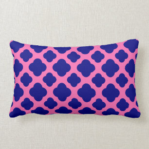 Hot Pink and Navy Blue Quatrefoil Pattern Lumbar Pillow